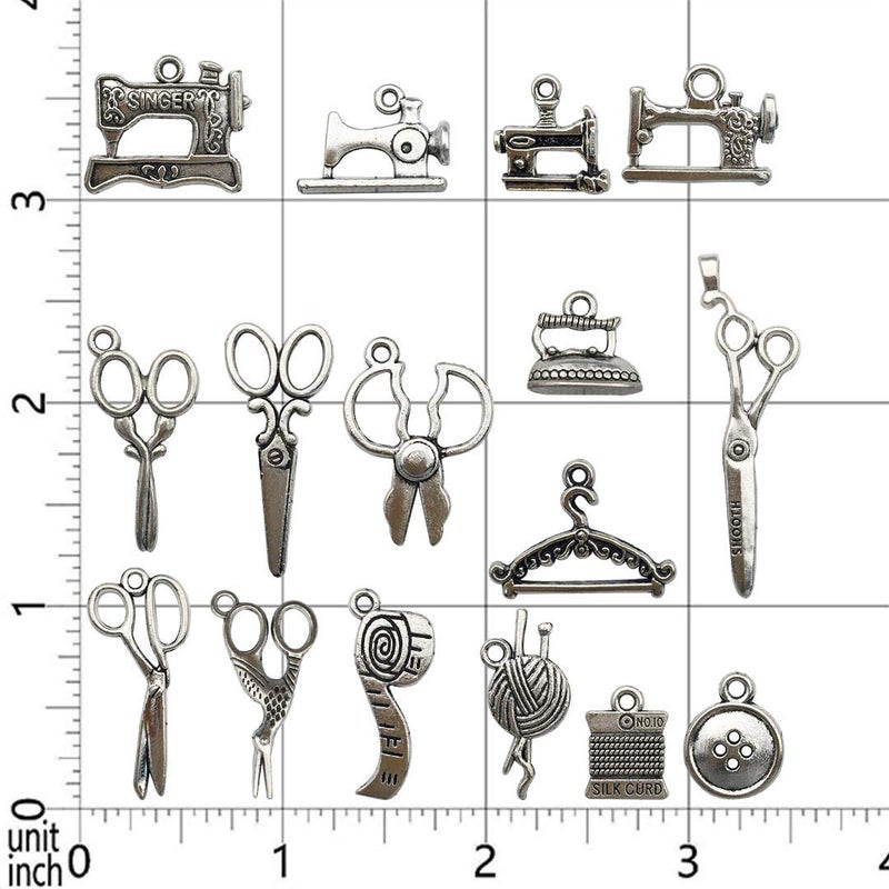 Youdiyla 68 PCS Silver Sewing Charms Collection - Mix Antique Scissor Pipe Yarn Clew Button Pendant Metal Supplies Findings for Jewelry Making (HM3) - Image 5